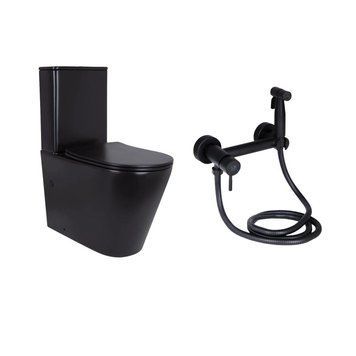 Комплект 2 в 1: підлоговий унітаз Qtap Scorpio Matt Black QT14226088AMB + набір гігієнічного душу Lidz Aria Black LDARI110BLA43394 SD00055247 фото