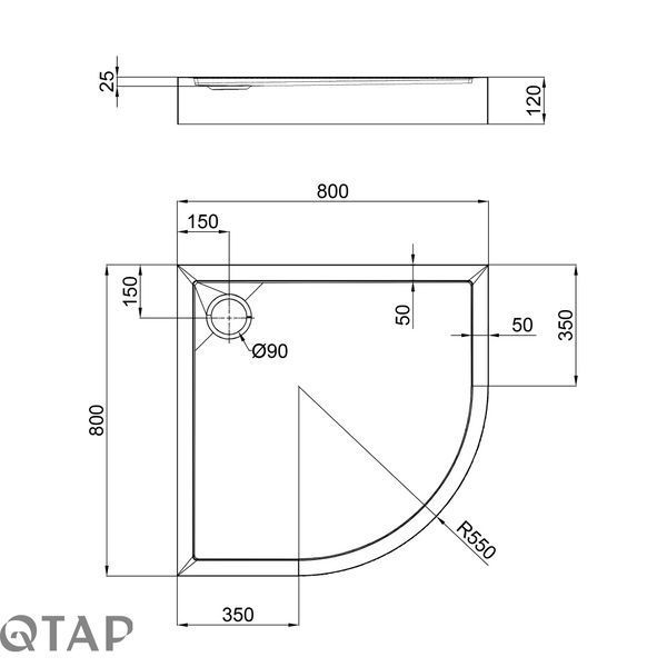 Душовий піддон Qtap Robin 308812C 80x80x12 см + сифон SD00046984 фото