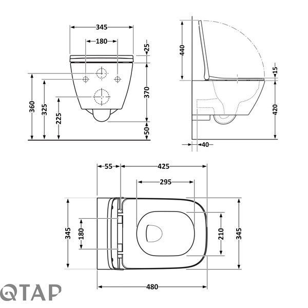 Унітаз підвісний Qtap Tern New Ultra Quiet безобідковий з сидінням Soft-close MATT BLACK QT17332303ASMB SD00052572 фото