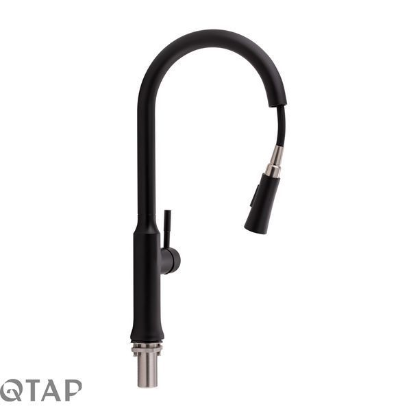 Змішувач для кухні Qtap Baruska з висувним виливом QTBAR9137103UB Black Matt SD00042271 фото