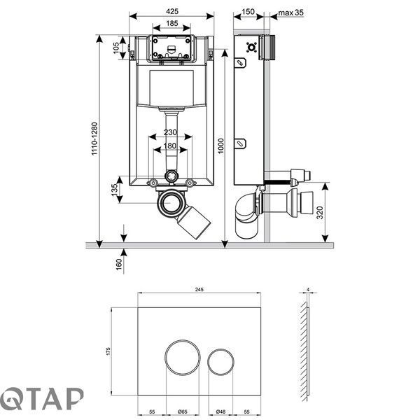 Набор инсталляция 4 в 1 Qtap Nest ST с круглой панелью смыва QT0133M425V1163GB SD00040863 фото