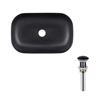 Комплект Qtap Robin: Раковина накладная прямоугольная 610x400x145 мм Matt Black + Донный клапан PU03 SD00053420 фото