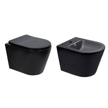 Комплект Qtap Scorpio Matt Black 2 в 1: Унитаз подвесной Ultra Quiet QT14332380AMB + биде подвесное QT1455053FMB SD00053496 фото