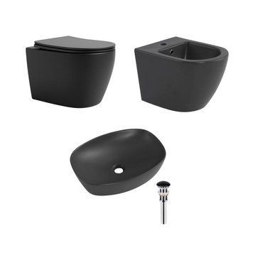 Комплект Qtap Robin Anthracite 3 в 1: підвісний унітаз Ultra Quiet + біде підвісне + раковина накладна QTROBAN49157 SD00055281 фото