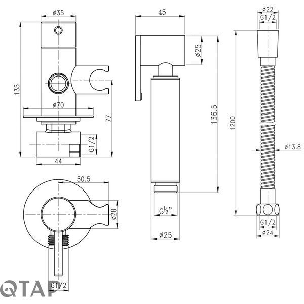 Набор для гигиенического душа Qtap Inspai-Varius округлый QTINSVARBСRV00440001 Black Matt SD00035723 фото