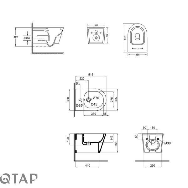 Комплект Qtap Swan 2 в 1: унітаз підвісний Rimless + біде підвісне SD00053559 фото