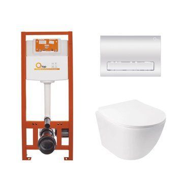 Готовое решение Qtap для ванной комнаты: подвесной унитаз Jay Ultra Quiet + комплект инсталляции Nest 4 в 1 (линейная клавиша Chrome) SD00051264 фото