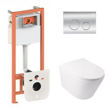 Готовое решение Qtap для ванной комнаты: подвесной унитаз Swan Ultra Quiet + комплект инсталляции Nest 4 в 1 (круглая клавиша Chrome) SD00051275 фото
