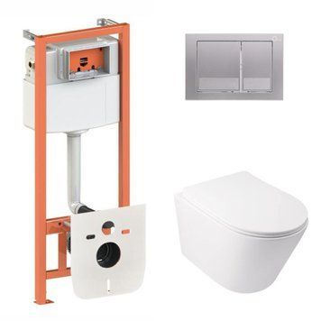 Готовое решение Qtap для ванной комнаты: подвесной унитаз Swan Ultra Quiet + комплект инсталляции Nest 4 в 1 (квадратная клавиша Satin) SD00051273 фото