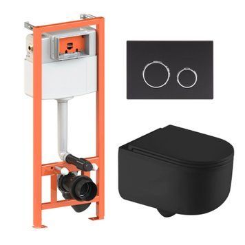 Готове рішення Qtap для ванної кімнати: підвісний унітаз Taurus Ultra Quiet + комплект інсталяції Nest 4 в 1 (кругла клавіша Black mat) SD00052310 фото