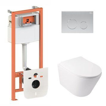 Готовое решение Qtap для ванной комнаты: подвесной унитаз Swan Ultra Quiet + комплект инсталляции Nest 4 в 1 (круглая клавиша Satin) SD00051276 фото
