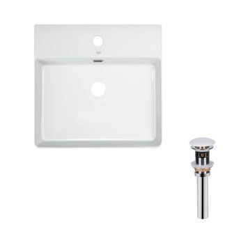 Комплект Qtap Nando LT: Раковина підвісна прамокутна 500х420х120 мм White + Донний клапан PU02O SD00053447 фото