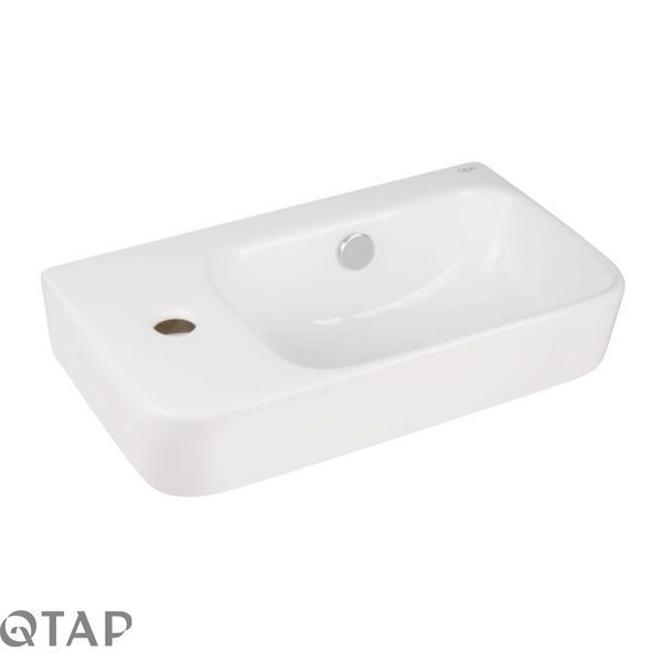 Комплект Qtap Tern: Раковина подвесная прямоугольная левая 450х260х155 мм White + Донный клапан PU02O SD00053451 фото