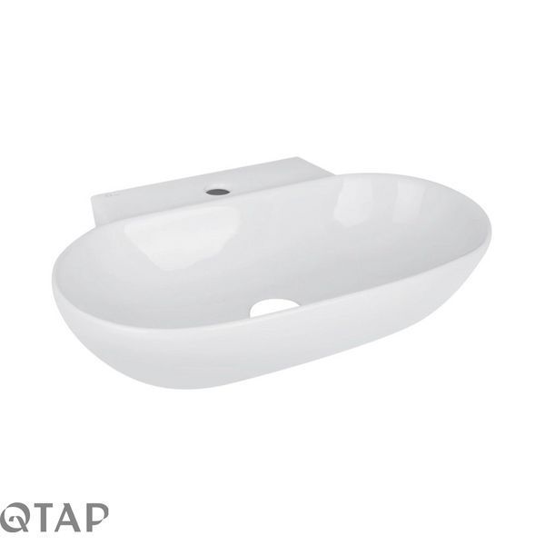 Комплект Qtap Cardinal: Раковина підвісна / накладна овальна 565х400х130 мм White + Донний клапан PU02 SD00053454 фото