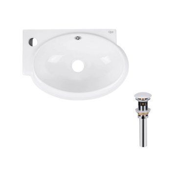 Комплект Qtap Leo: Раковина підвісна овальна ліва 430x290x140 мм White + Донний клапан PU02O SD00053456 фото