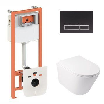 Готовое решение Qtap для ванной комнаты: подвесной унитаз Swan Ultra Quiet + комплект инсталляции Nest 4 в 1 (линейная клавиша Black mat) SD00051277 фото