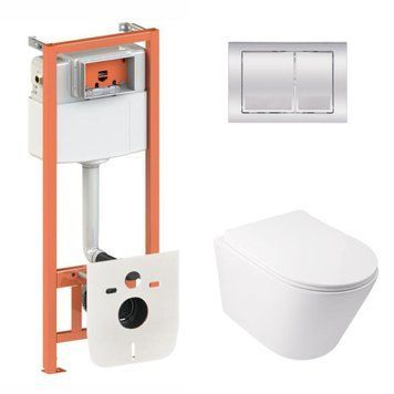 Готовое решение Qtap для ванной комнаты: подвесной унитаз Swan Ultra Quiet + комплект инсталляции Nest 4 в 1 (квадратная клавиша Chrome) SD00051272 фото