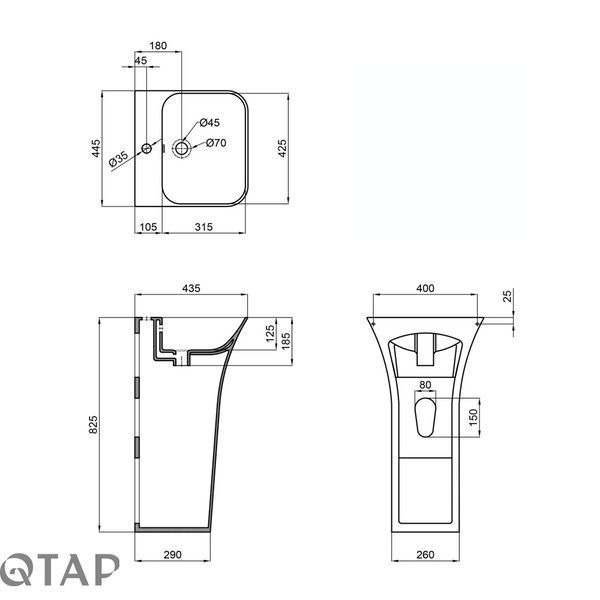 Раковина напольная моноблок Qtap Crow 450x435x835 White QT0511G315WN SD00053087 фото